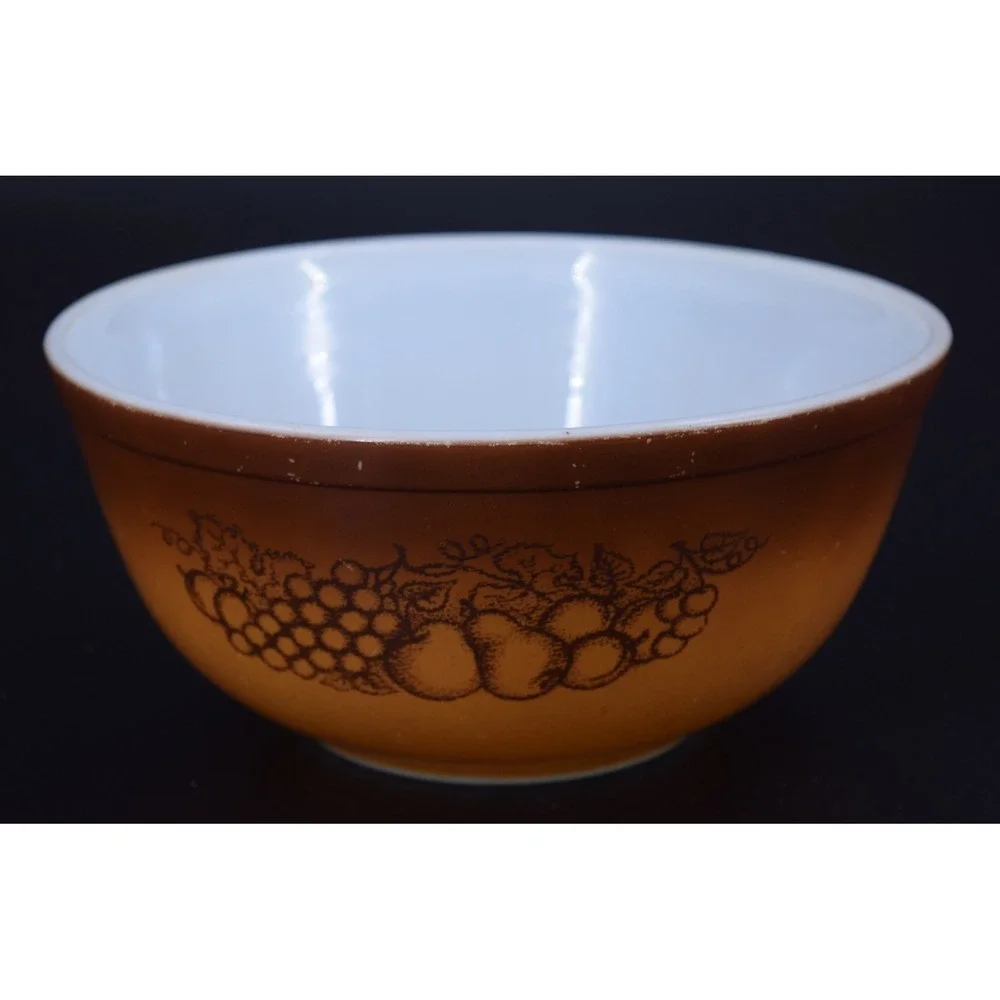 Pyrex Autumn Harvest Mixing Bowl 403 2.5 Qt Orange Brown Wheat Fruit Vintage